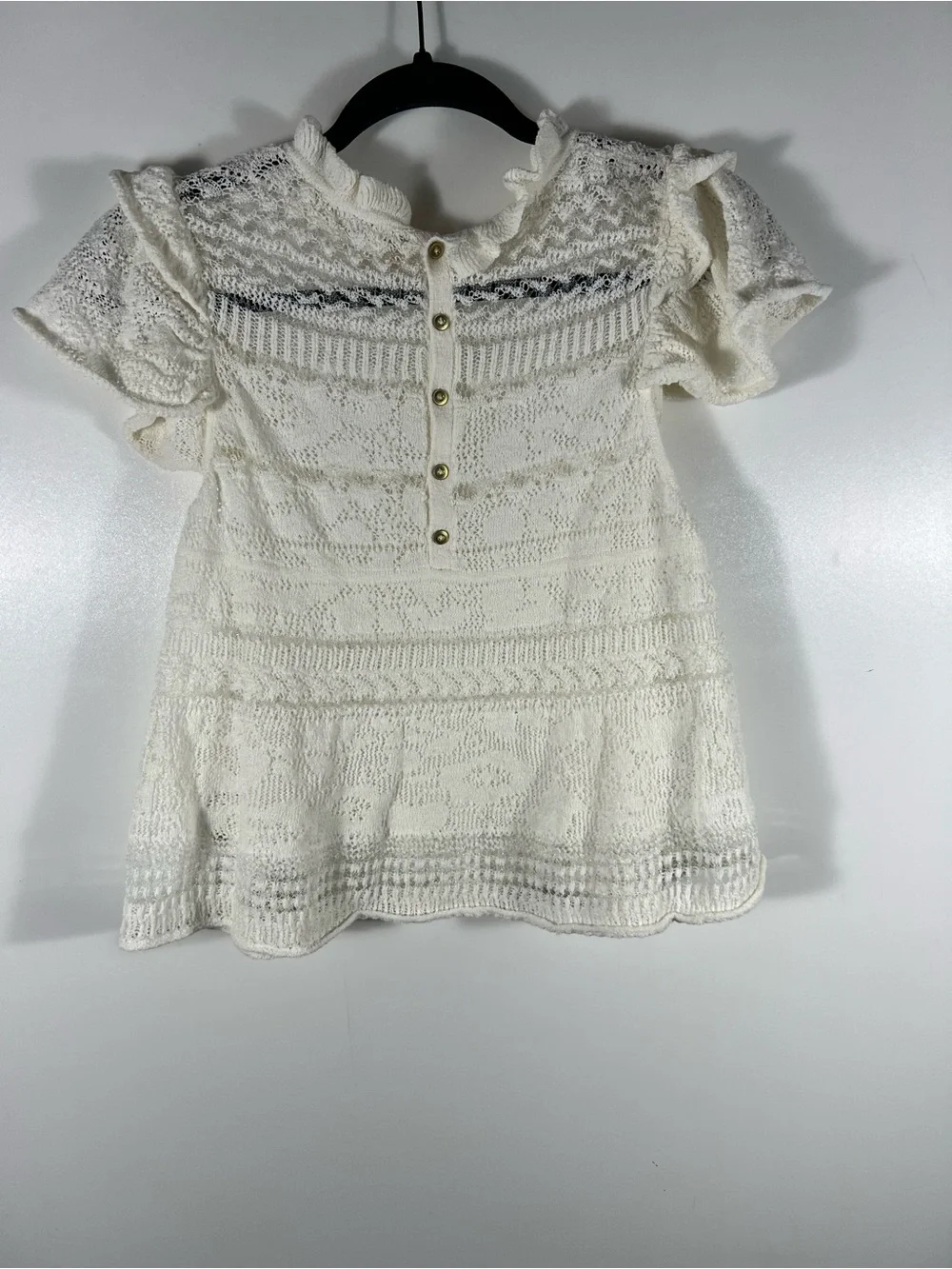 Anthropologie Lace Sweater Tee with Ruffle Sleeves Sz Small Petite - Picture 9 of 13